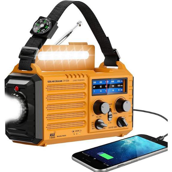 Emergency Radio with Solar Hand Crank & Flashlight
