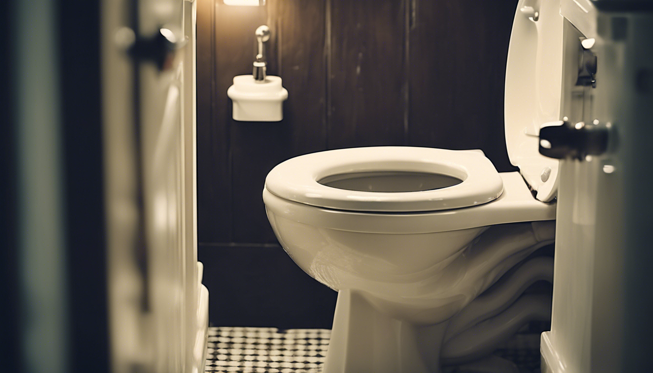A toilet with the lid up in a dimly lit home bathroom